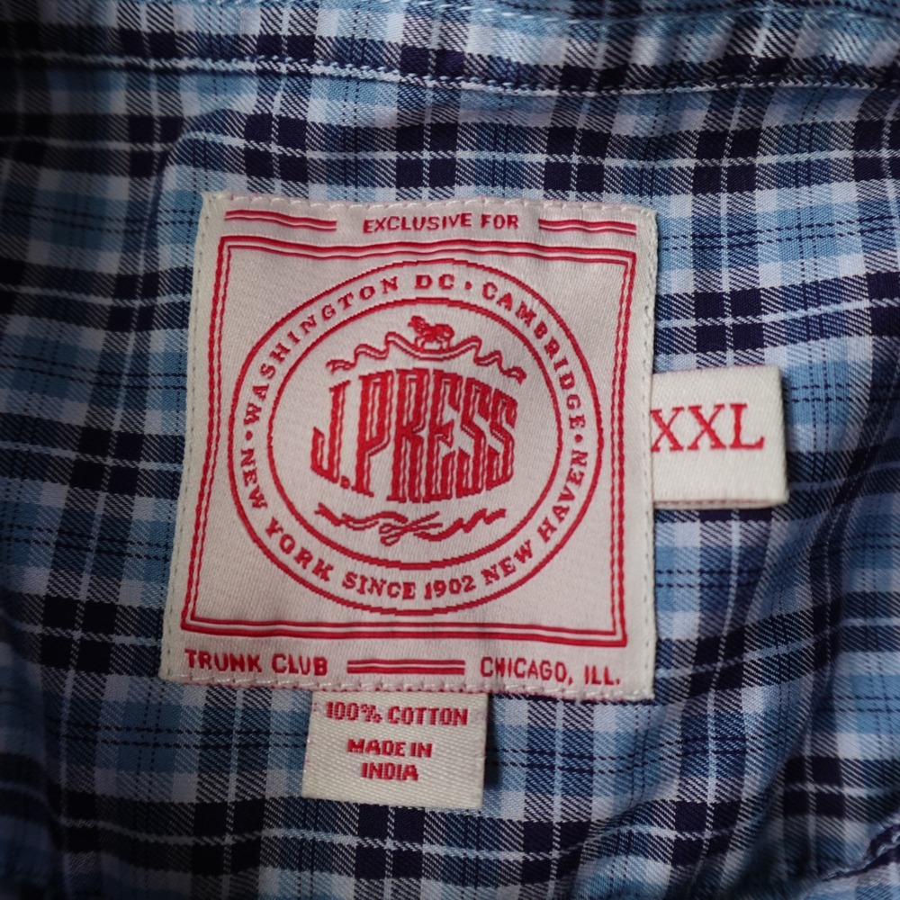 J Press Shirt Mens XXL Blue Plaid Button Down 100% Cotton Trunk Club Preppy - Picture 5 of 12